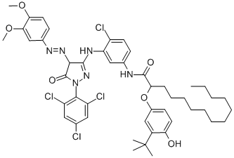 2-(3-tert-Butyl-4-hydroxyphenoxy)-N-(4-chloro-3-((4-((3,4-dimethoxyphenyl)azo)-4,5-dihydro-5-oxo-1-(2,4,6-trichlorophenyl)-1H-pyrazol-3-yl)amino)phenyl)myristamide CAS#: 65293-90-5