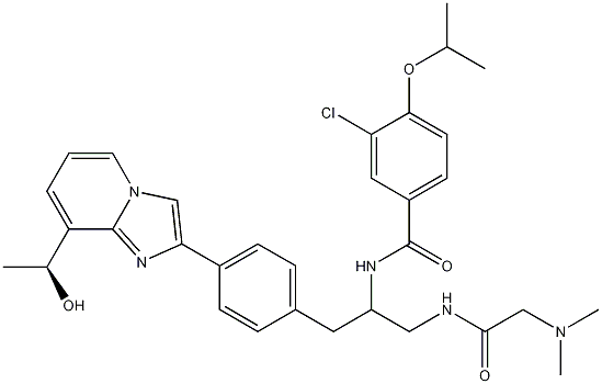 3-Chloro-N-{(1S)-2-[(N,N-dimethylglycyl)amino]-1-[(4-{8-[(1S)-1-hydroxyethyl]imidazo[1,2-a]pyridin-2-yl}phenyl)methyl]ethyl}-4-[(1-methylethyl)oxy]benzamide CAS#: 1088965-37-0