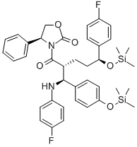 3-[(2R,5S)-5-(4-Fluorophenyl)-2-[(S)-[(4-fluorophenyl(amino)]][4-[trimethylsilyl]-oxy]phenyl]methyl]-1-oxo-5-[(trimethylsily)-oxy]pentyl]-4-phenyl-(4S)-2-oxazolidinone CAS#: 272778-12-8