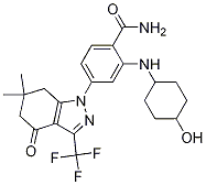 4-(6,6-dimethyl-4-oxo-3-(trifluoromethyl)-4,5,6,7-tetrahydro-1H-indazol-1-yl)-2-((1r,4r)-4-hydroxycyclohexylamino)benzamide CAS#: 908112-43-6