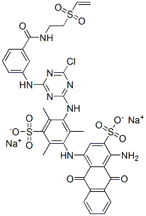 2-Anthracenesulfonic acid, 1-amino-4-[[3-[[4-chloro-6-[[3-[[[2-(ethenylsulfonyl)ethyl]amino]carbonyl]phenyl]amino]-1,3,5-triazin-2-yl]amino]-2,4,6-trimethyl-5-sulfophenyl]amino]-9,10-dihydro-9,10-dioxo-, disodium salt CAS#: 323195-50-2