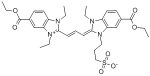 5-CARBETHOXY-1-ETHYL-3-(3-SULFOPROPYL)-2-[3-(5-CARBETHOXY-1,3-DIETHYL-1,3-DIHYDRO-2H-BENZIMIDAZOL-2-YLIDENE)-1-PROPENYL]-1H-BENZIMIDAZOLIUM INNER SALT CAS#: 32634-40-5