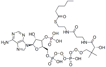 [(2R,3R,4R,5R)-5-(6-aminopurin-9-yl)-2-[[[[3-[2-(2-hexanoylsulfanylethylcarbamoyl)ethylcarbamoyl]-3-hydroxy-2,2-dimethyl-propoxy]-hydroxy-phosphoryl]oxy-hydroxy-phosphoryl]oxymethyl]-4-hydroxy-oxolan-3-yl]oxyphosphonic acid CAS#: 5060-32-2