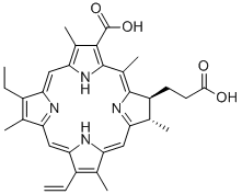 21H,23H-Porphine-7-propanoic acid, 3-carboxy-13-ethenyl-18-ethyl-7,8-dihydro-2,5,8,12,17-pentamethyl-, (7S,8S)- CAS#: 550-52-7
