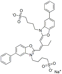 hydrogen 5-phenyl-2-[2-[[5-phenyl-3-(4-sulphonatobutyl)-3H-benzoxazol-2-ylidene]methyl]but-1-enyl]-3-(4-sulphonatobutyl)benzoxazolium, monosodium salt CAS#: 53841-35-3