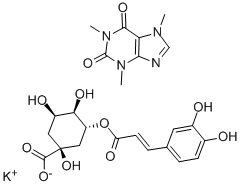 Cyclohexanecarboxylic acid, 3-[[3-(3,4-dihydroxyphenyl)-1-oxo-2-propenyl]oxy]-1,4,5-trihydroxy-, monopotassium salt, [1S-(1alpha,3beta,4alpha,5alpha)]-, compd. with 3,7-dihydro-1,3,7-trimethyl-1H-purine-2,6-dione (1:1) CAS#: 7509-32-2