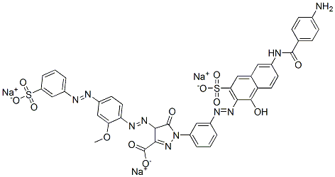 1-[3-[[6-[(4-Aminobenzoyl)amino]-1-hydroxy-3-sulfo-2-naphthalenyl]azo]phenyl]-4,5-dihydro-4-[[2-methoxy-4-[(3-sulfophenyl)azo]phenyl]azo]-5-oxo-1H-pyrazole-3-carboxylic acid trisodium salt CAS#: 71701-23-0