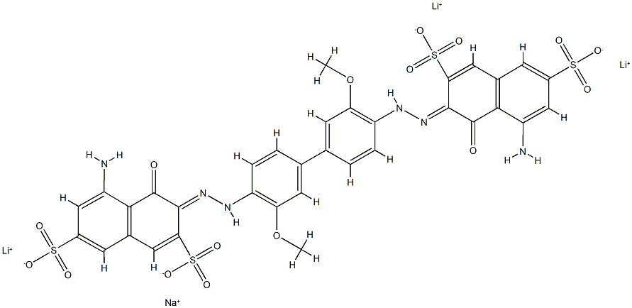 2,7-Naphthalenedisulfonic acid, 3,3'-[(3,3'-dimethoxy[1,1'- biphenyl]-4,4'-diyl)bis(azo)]bis[5-amino-4-hydroxy -, trilithium monosodium salt CAS#: 75752-17-9