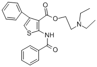 3-Thiophenecarboxylic acid, 2-(benzoylamino)-4-phenyl-, 2-(diethylamin o)ethyl ester CAS#: 78033-93-9
