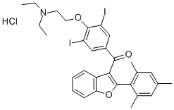 4-(2-(Diethylamino)ethoxy)-3,5-diiodophenyl 2-mesityl-3-benzofuranyl k etone hydrochloride CAS#: 73343-73-4