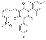 4,6(1H,5H)-Pyrimidinedione, dihydro-1-(4-fluorophenyl)-5-((3-nitrophen yl)methylene)-2-thioxo-3-(2,4,6-trimethylphenyl)- CAS#: 79838-97-4