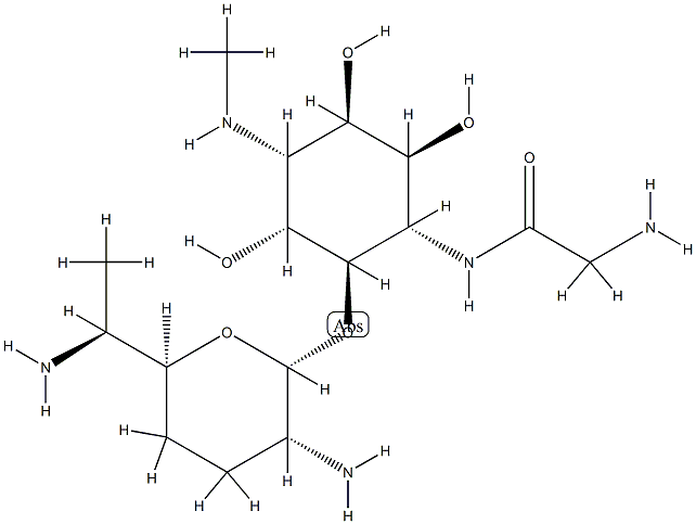 4-[(Aminoacetyl)amino]-1,4-dideoxy-3-O-(2,6-diamino-2,3,4,6,7-pentadeoxy-β-L-lyxo-heptopyranosyl)-1-(methylamino)-L-chiro-inositol CAS#: 74918-34-6