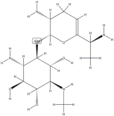 1-Amino-2-O-[(2S)-3α-amino-6-[(S)-1-aminoethyl]-3,4-dihydro-2H-pyran-2α-yl]-1,4-dideoxy-4-(methylamino)-D-scyllo-inositol CAS#: 74958-27-3