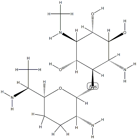 1-Amino-1,4-dideoxy-2-O-(2,6-diamino-2,3,4,6,7-pentadeoxy-β-L-lyxo-heptopyranosyl)-4-(methylamino)-D-scyllo-inositol CAS#: 74958-29-5