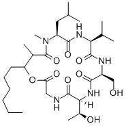 Glycine, N-(N-(N-(N-(N-(3-hydroxy-2-methyl-1-oxononyl)-N-methyl-L-leuc yl)-L-valyl)-L-seryl)-L-allothreonyl)-, rho-lactone CAS#: 74504-49-7