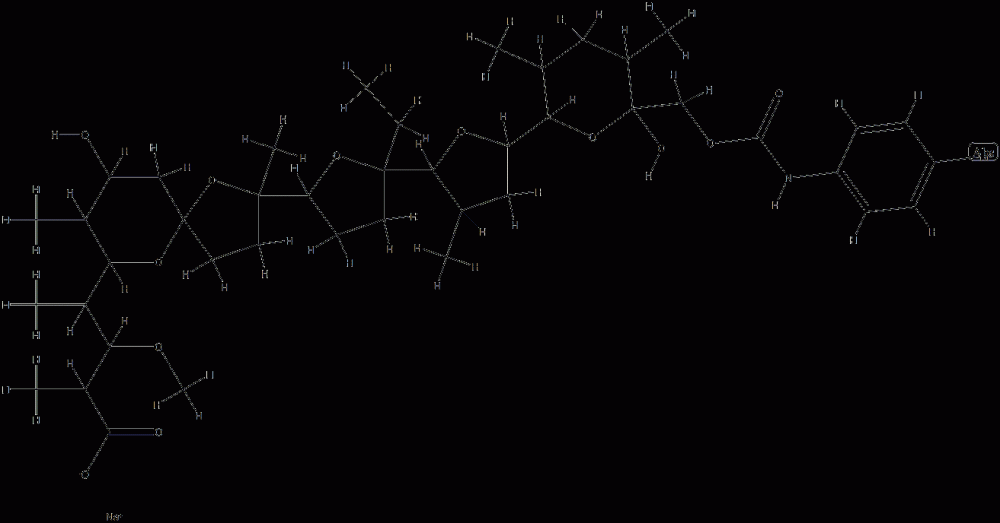 sodium 4-[2-[5-[5-[6-[(4-bromophenyl)carbamoyloxymethyl]-6-hydroxy-3,5 -dimethyl-oxan-2-yl]-3-methyl-oxolan-2-yl]-5-ethyl-oxolan-2-yl]-9-hydr oxy-2,8-dimethyl-1,6-dioxaspiro[4.5]dec-7-yl]-3-methoxy-2-methyl-penta noate CAS#: 75761-64-7