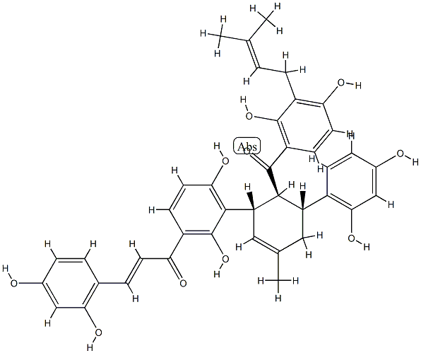 2-Propen-1-one, 1-(3-((1S,5R,6S)-6-(2,4-dihydroxy-3-(3-methyl-2-buteny l)benzoyl)-5-(2,4-dihydroxyphenyl)-3-methyl-2-cyclohexen-1-yl)-2,4-dih ydroxyphenyl)-3-(2,4-dihydroxyphenyl)-, (2E)- CAS#: 81381-68-2