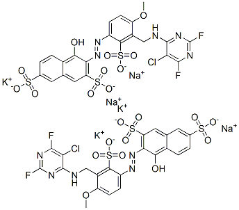 3-[[3-[[(5-chloro-2,6-difluoro-4-pyrimidinyl)amino]methyl]-4-methoxy-2-sulphophenyl]azo]-4-hydroxynaphthalene-2,7-disulphonic acid, potassium sodium salt CAS#: 83763-63-7