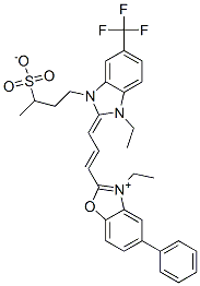3-ethyl-2-[3-[1-ethyl-1,3-dihydro-3-(3-sulphonatobutyl)-5-(trifluoromethyl)-2H-benzimidazol-2-ylidene]prop-1-enyl]-5-phenylbenzoxazolium CAS#: 83783-57-7