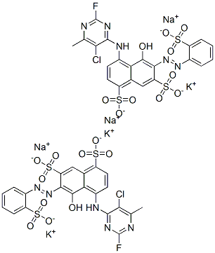 4-[(5-chloro-2-fluoro-6-methyl-4-pyrimidinyl)amino]-5-hydroxy-6-[(2-sulphophenyl)azo]naphthalene-1,7-disulphonic acid, potassium sodium salt CAS#: 83400-16-2