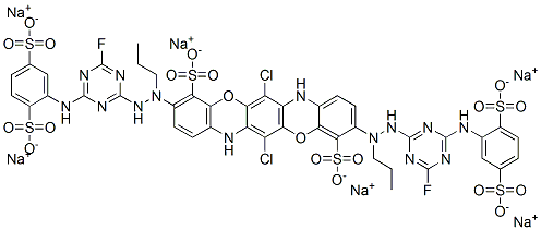 4,11-Triphenodioxazinedisulfonic acid, 6,13-dichloro-3,10-bis3-4-(2,5-disulfophenyl)amino-6-fluoro-1,3,5-triazin-2-ylaminopropylamino-, hexasodium salt CAS#: 85153-92-0