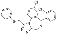 4H-(1,2,4)Triazolo(4,3-a)(1,4)benzodiazepine, 8-chloro-6-(2-chlorophen yl)-1-((phenylthio)methyl)- CAS#: 85677-81-2