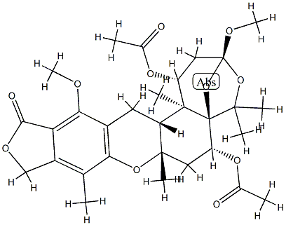 (1R)-1α,6α-Bis(acetyloxy)-1,2,3,6,7,7a,10,14,14aβ,14b-decahydro-3,13-dimethoxy-5,5,7aβ,9,14bα-pentamethyl-12H-3β,5aβ-epoxy-5H-furo[3,4-i]oxepino[4,3-a]xanthen-12-one CAS#: 81543-03-5