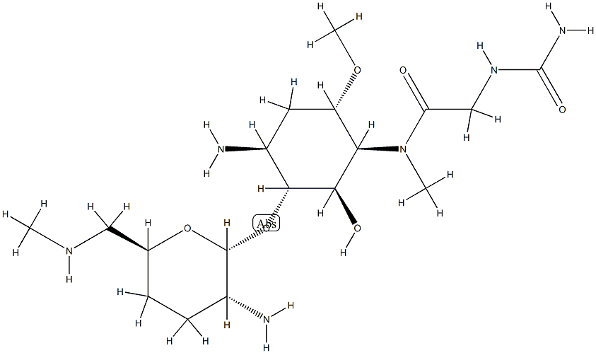 4-Amino-1-[[[(aminocarbonyl)amino]acetyl]methylamino]-3-O-[2-amino-2,3,4,6-tetradeoxy-6-(methylamino)-α-D-erythro-hexopyranosyl]-1,4,5-trideoxy-6-O-methyl-L-chiro-inositol CAS#: 83728-97-6