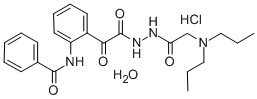 Benzeneacetic acid, 2-(benzoylamino)-alpha-oxo-, 2-((dipropylamino)ace tyl)hydrazide, HCl, H2O CAS#: 85080-19-9