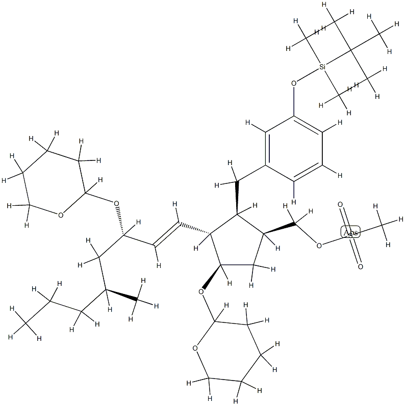 CyclopentaneMethanol, 2-[[3-[[(1,1-diMethylethyl)diMethylsilyl]oxy]phenyl]Methyl]-4-[(tetrahydro-2 H-pyran-2-yl)oxy]-3-[3-[(tetrahydro-2H-pyran-2-yl)oxy]-1-octenyl]-, Methanesulfonate, [1S-[1a,2a,3b(1E,3R*),4a]]- CAS#: 81846-27-7