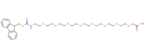 Structure of FMoc-NH-8(ethylene glycol)-acetic acid CAS# 868594-52-9