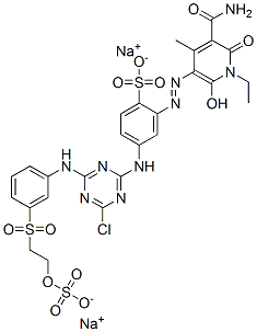disodium 2-[[5-carbamoyl-1-ethyl-1,6-dihydro-2-hydroxy-4-methyl-6-oxo-3-pyridyl]azo]-4-[[4-chloro-6-[[3-[[2-(sulphonatooxy)ethyl]sulphonyl]phenyl]amino]-1,3,5-triazin-2-yl]amino]benzenesulphonate CAS#: 84000-63-5