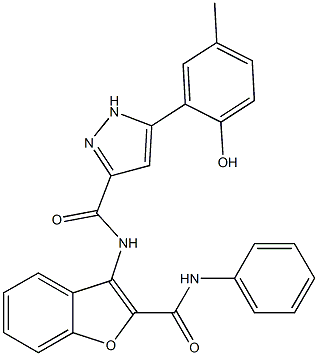 5-(2-hydroxy-5-methylphenyl)-N-[2-(phenylcarbamoyl)-1-benzofuran-3-yl]-1H-pyrazole-3-carboxamide CAS#: 879433-61-1