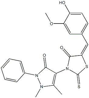 (E)-3-(1,5-dimethyl-3-oxo-2-phenyl-2,3-dihydro-1H-pyrazol-4-yl)-5-(4-hydroxy-3-methoxybenzylidene)-2-thioxothiazolidin-4-one CAS#: 96260-93-4
