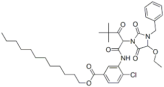 dodecyl 3-(2-(3-benzyl-4-ethoxy-2,5-dioxoimidazolidin-1-yl)-4,4-dimethyl-3-oxovaleramido)-4-chlorobenzoate CAS#: 92683-20-0