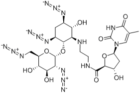 (2S,3S,5R)-N-(2-((1S,2S,3S,5R,6R)-3,5-DIAZIDO-2-((2S,3R,4R,5S,6R)-3-AZIDO-6-(AZIDOMETHYL)-4,5-DIHYDROXYTETRAHYDRO-2H-PYRAN-2-YLOXY)-6-HYDROXYCYCLOHEXYLAMINO)ETHYL)-3-HYDROXY-5-(5-METHYL-2,4-DIOXO-3,4-DIHYDROPYRIMIDIN-1(2H)-YL)TETRAHYDROFURAN-2-CARBOXAMIDE CAS#: 948916-26-5