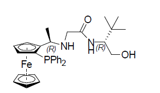 Structure of Ferrocene, 1-(diphenylphosphino)-2-[(1R)-1-[[2-[[(1R)-1-(hydroxymethyl)-2,2-dimethylpropyl]amino]-2-oxoethyl]amino]ethyl]-, (1R)- CAS 2922459-71-8